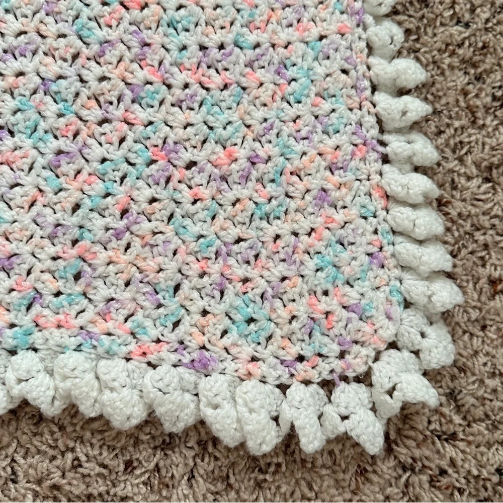 Handmade White & Pastel Crochet Throw Baby Blanket